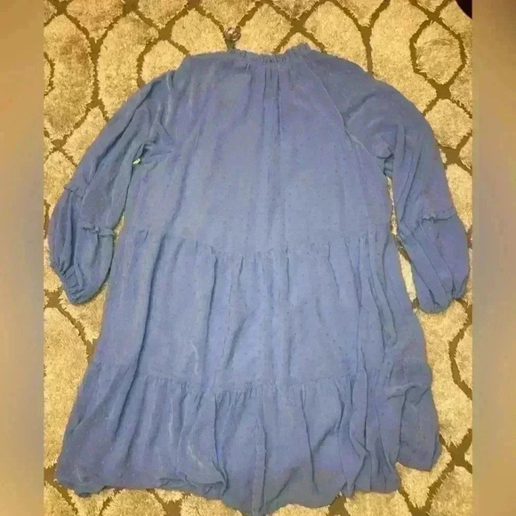 CeCe Split Neck Long Sleeve Clip Dot Tiered Babydoll Dress NEW - Picture 5 of 12